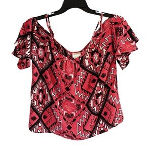 Women’s Cold-Shoulder Geometric Print Top - Pink